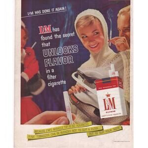 L&M Cigarette Magazine Advertisement 1960 Tobacciana Ice Skating Woman Vintage